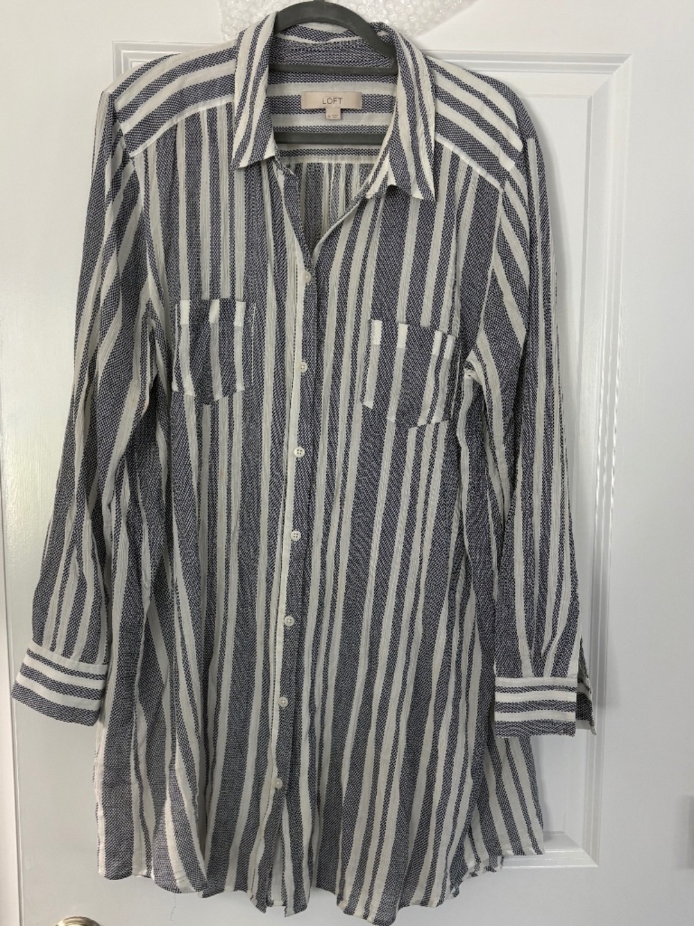 Loft Navy & White Button Down Bathing Suit Coverup